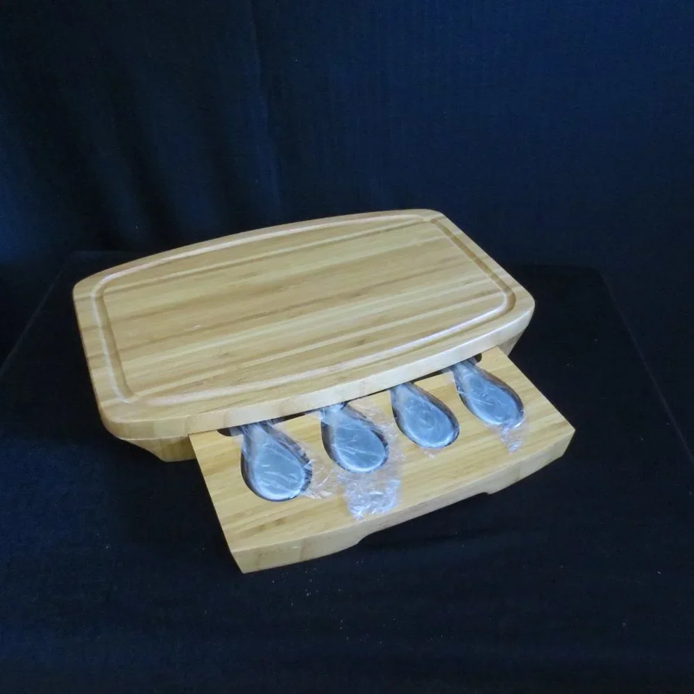 NEW Mettor Bamboo Cutting Block Set Cheese & Fruit Natural Bamboo Serving Ware